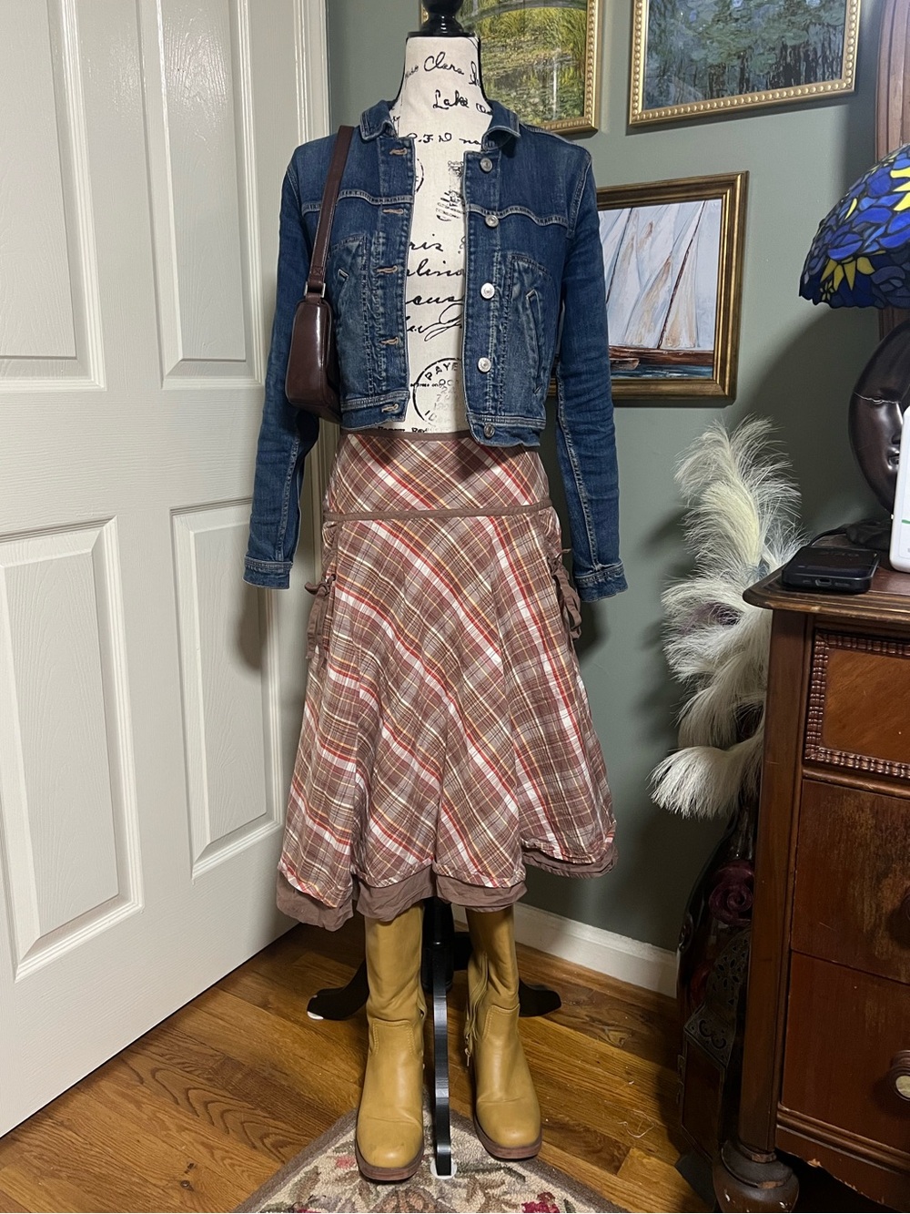 Vintage Merona Brown Plaid Midi Skirt SZ 10 100% Cotton Fall Gilmore Girls Style